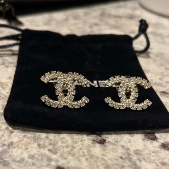 CHANEL Gold and Silver Crystal Earrings - Picture 5 of 5